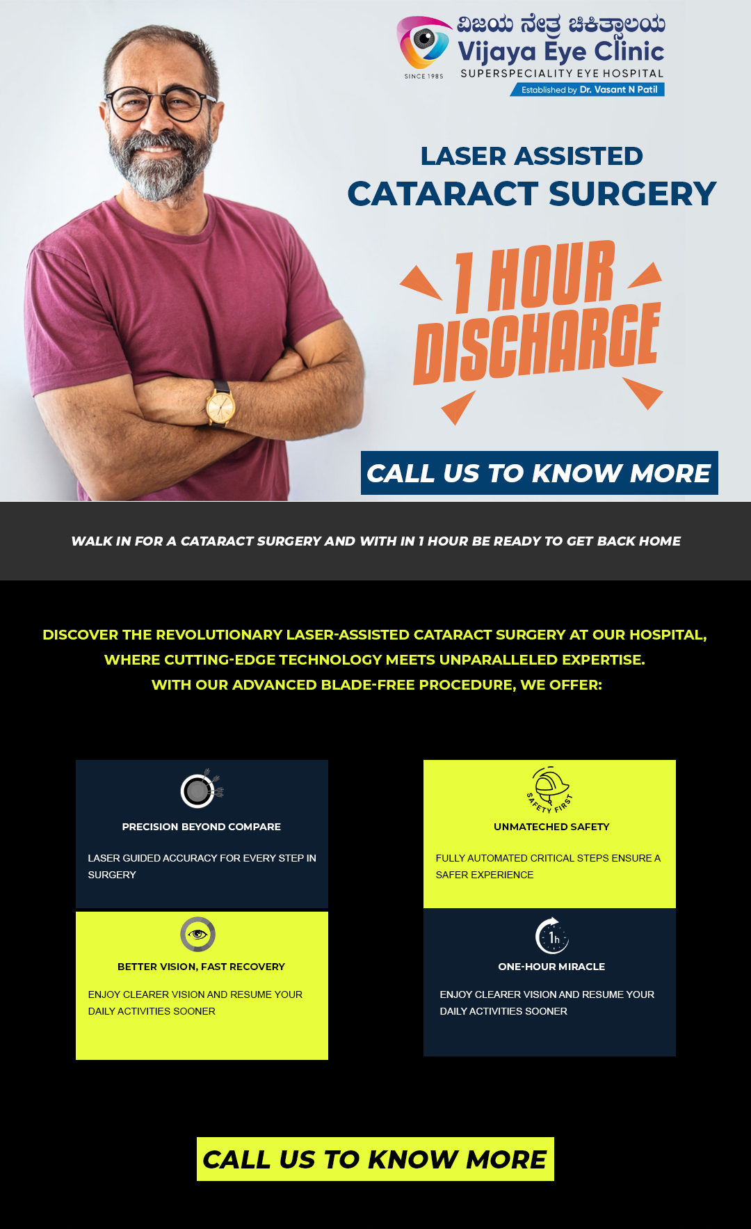 Laser Assisted Cataract Surgery in Bangalore, one hour discharge